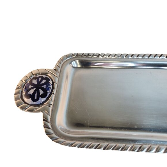 Decorative Aluminum Serving Tray With Hand-Painted Ceramic Talavar Handle Accent - Picture 11 of 11